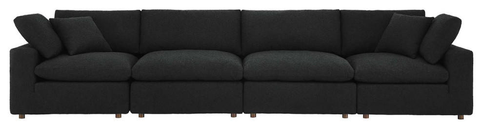 Commix Down Filled Overstuffed Boucle Fabric 4 Seater Sofa  Black   Transitional   Sectional Sofas   by First of a Kind USA Inc  Houzz