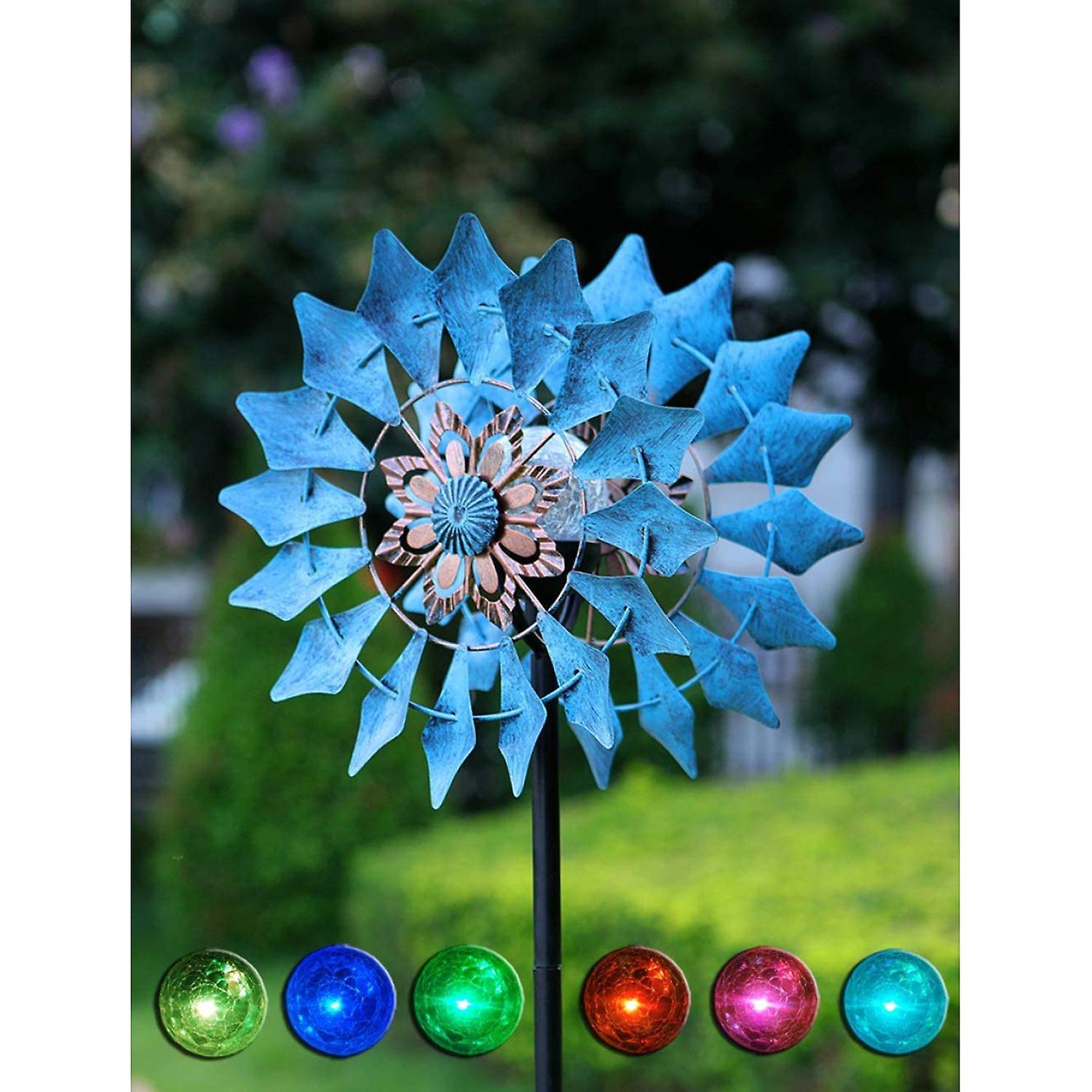 Azure 75in Solar Wind Spinner Multi-color Seasonal Led Lighting Solar Powered Glass Ball With Kinetic Wind Spinner Dual Direction For Patio Lawn and Gar