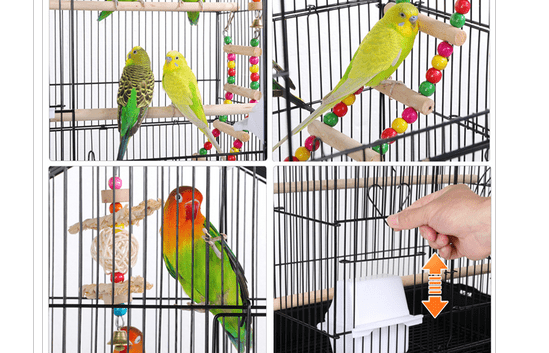 Yaheetech 39''H Roof Top Large Metal Bird Cage Parrot Cockatiel Conure Parakeet Budgie Finch Lovebird Pet Bird Cage w/Toys