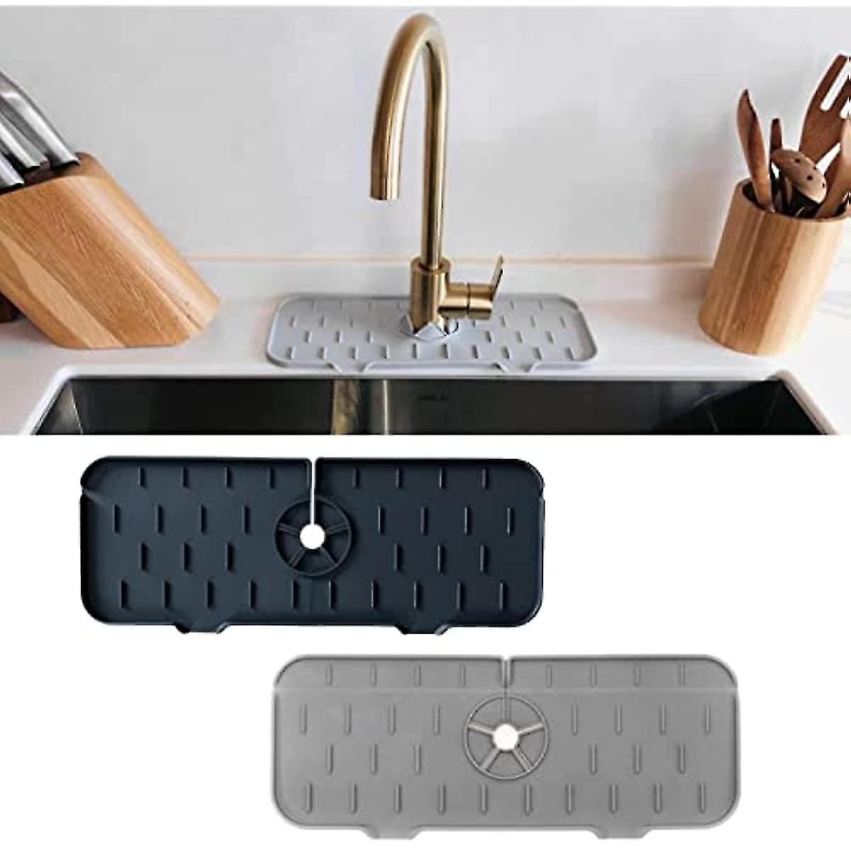 2x Faucet Absorbent Mat Kitchen Faucet Sink Splash Guard 37x14cm Washable Tap Absorption Mat Silicone Splash Guard For Sinks  Washable Faucet Dish Dry