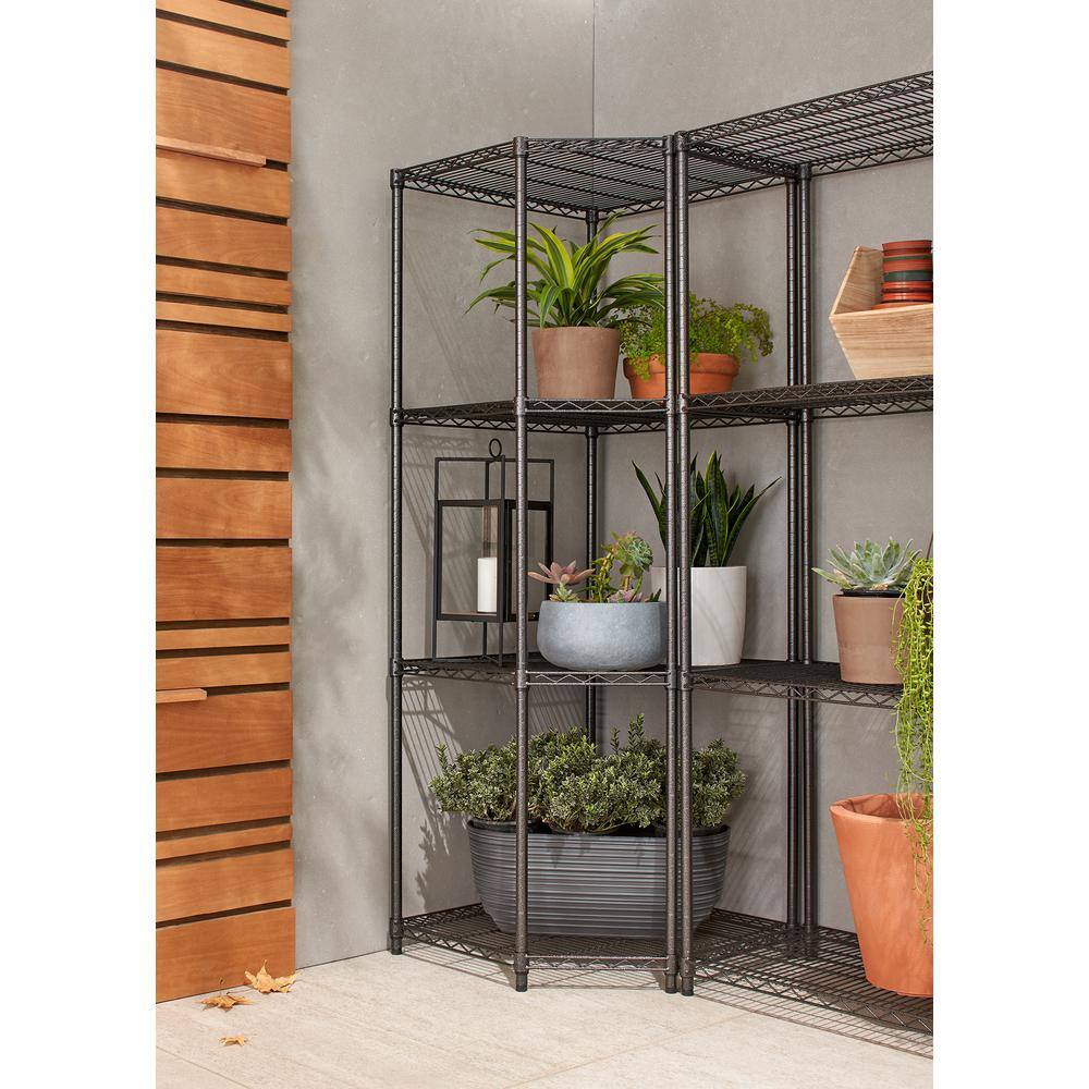 TRINITY PRO Black 4-Tier Corner Steel Wire Garage Storage Shelving Unit (27 in. W x 72 in. H x 18 in. D) TBFPBA-0927