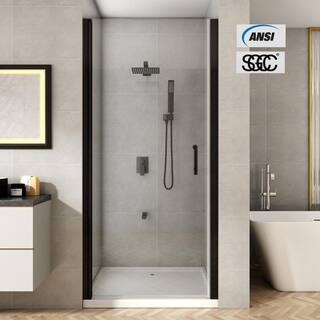 TOOLKISS 32 to 33-38 in. H Pivot Swing Frameless Shower Door in Black with Clear Glass FP32MB