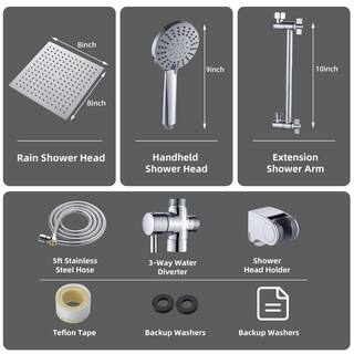 Heemli Rainfull 5-Spray Patterns 8 in. Wall Mount Dual Shower Heads and Handheld Shower Head in Chrome KAS0408N