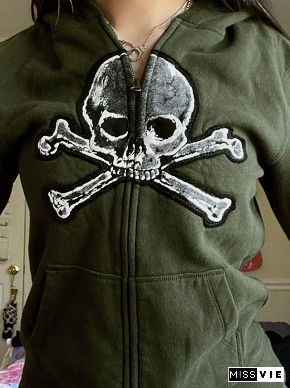 Vintage Skull Graphic Zip Up Hoodie