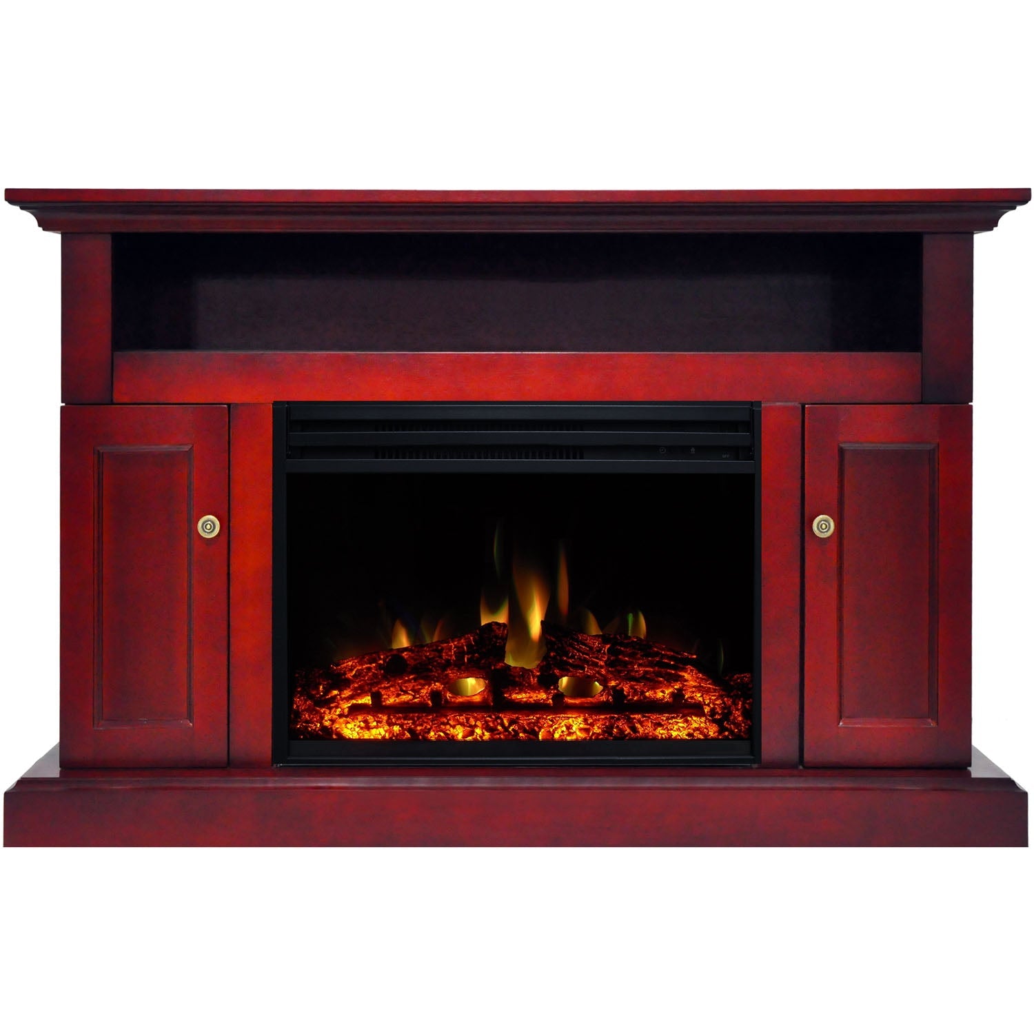 Cambridge Sorrento 47'' Electric Fireplace with Log Insert | Multi-Color Flame | For Rooms up to 210 Sq.Ft. | TV Stand | Remote | Cherry Mantel | Adjustable Heat Settings | Timer