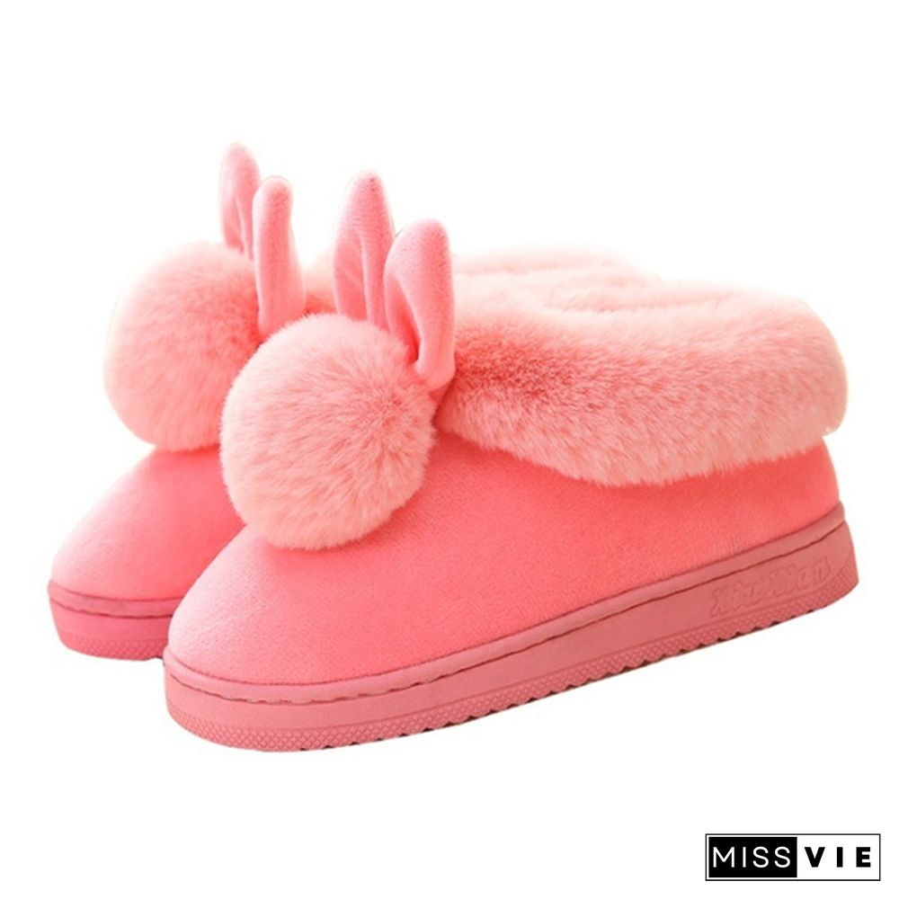 Fashion Women's Winter Cute Rabbit Warm Non-Slip Cotton Slippers Winter Shoes Indoor Outdoor