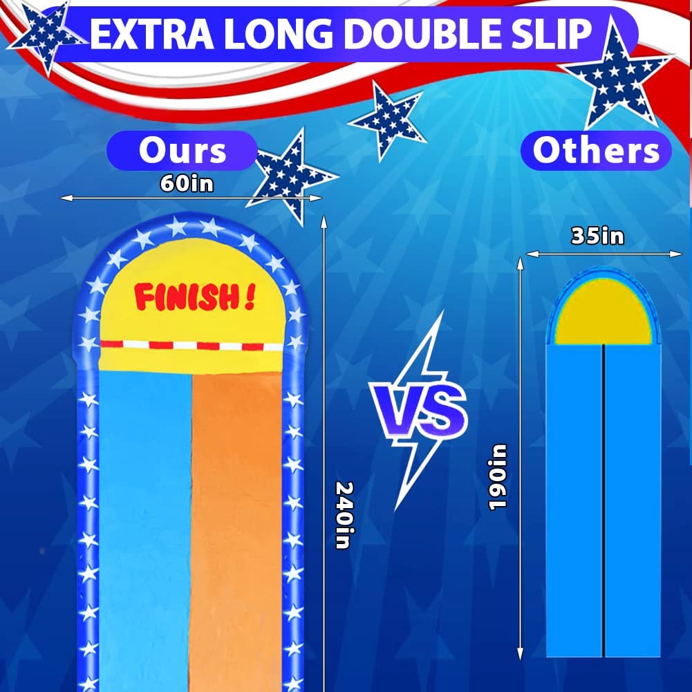 Terra Durable Slip Water Slides for Kids Extra Long and Wide 2 Racing Lanes Sprinkler Water Slide Toys with 2 Bodyboard For Summer Fun (20' Extra Long Double Slip Water Slides)