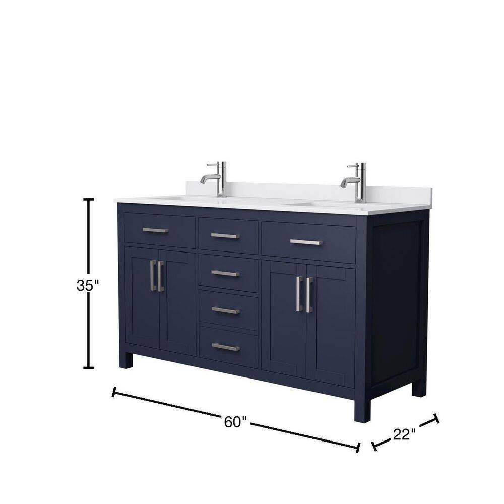 Wyndham Collection Beckett 60 in. W x 22 in. D x 35 in. H Double Sink Bathroom Vanity in Dark Blue with White Cultured Marble Top WCG242460DBNWCUNSMXX