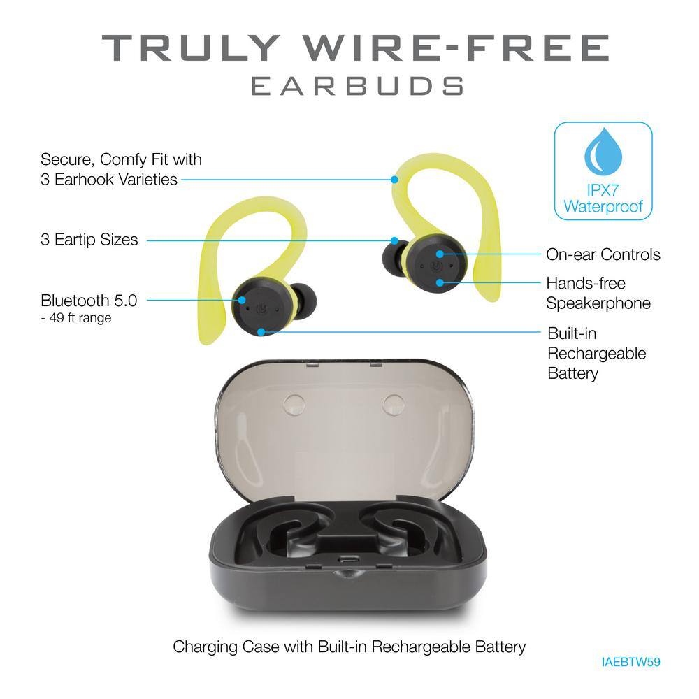 iLive Truly Wireless Bluetooth IPX7 Waterproof Earbuds with Rechargeable Battery and Charging Case IAEBTW59B