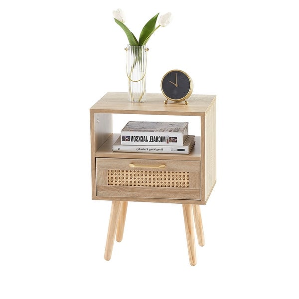 Rectangle MDF Rattan Nightstand End Side Table - 15.75*11.81