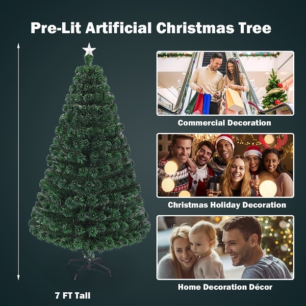 Costway 7' PreLit Fiber Optic Artificial Christmas Tree w/Multicolor