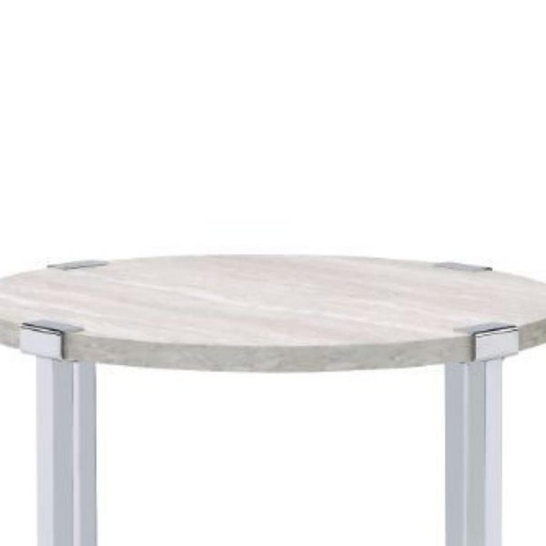 Modern Style Brecon End Table， White Oak andChrome