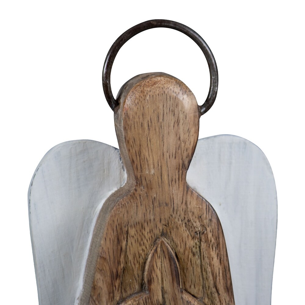 Foreside Home   Garden White Wood and Metal Angel Figurine