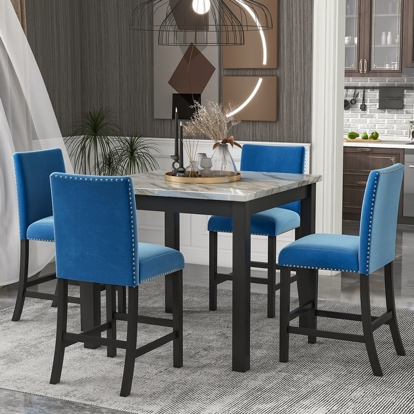 Counter Height Dining Table Set with One Faux Marble Dining Table and Four Upholstered Seat Chairs(Set of 5)