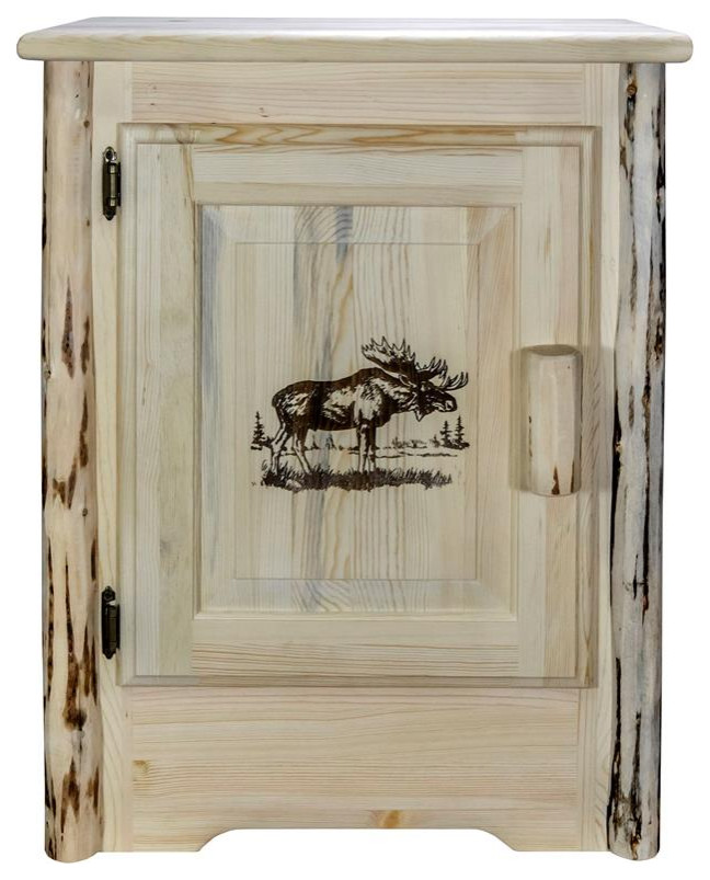 Montana Woodworks Wood Accent Cabinet with Engraved Moose Design in Natural   Rustic   Accent Chests And Cabinets   by Homesquare  Houzz