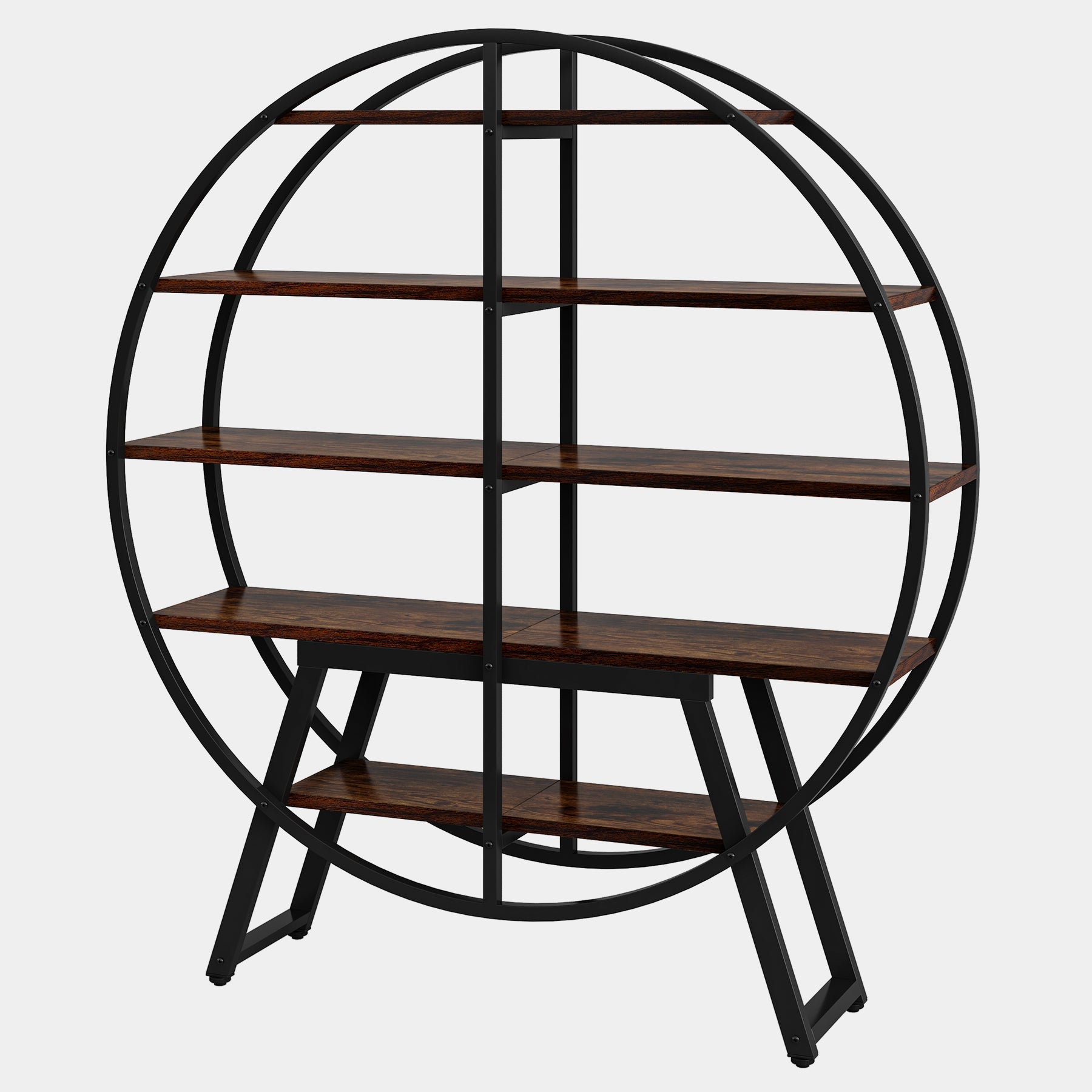 67 Industrial Bookshelf, 5-Tier Round Etagere Bookcase Display Shelf