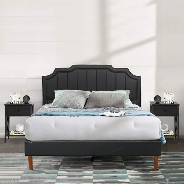 Taomika 3-Pieces Faux Leather Upholstered Platform Bed and Nightstands Sets - - 34844819