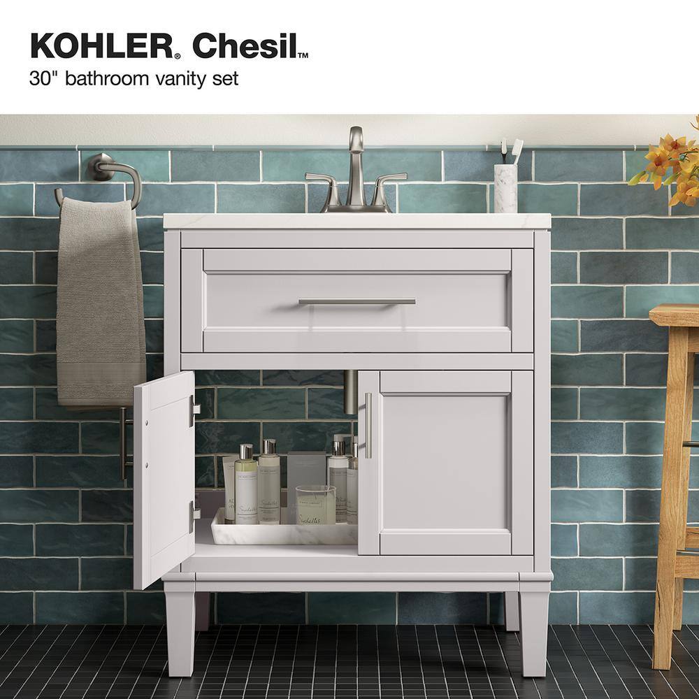 KOHLER Chesil 30 in. W x 18.89 in. D x 36.14 in. H Bathroom Vanity in Atmos Grey with Bianco Bella Top R35903-ASB-AGA