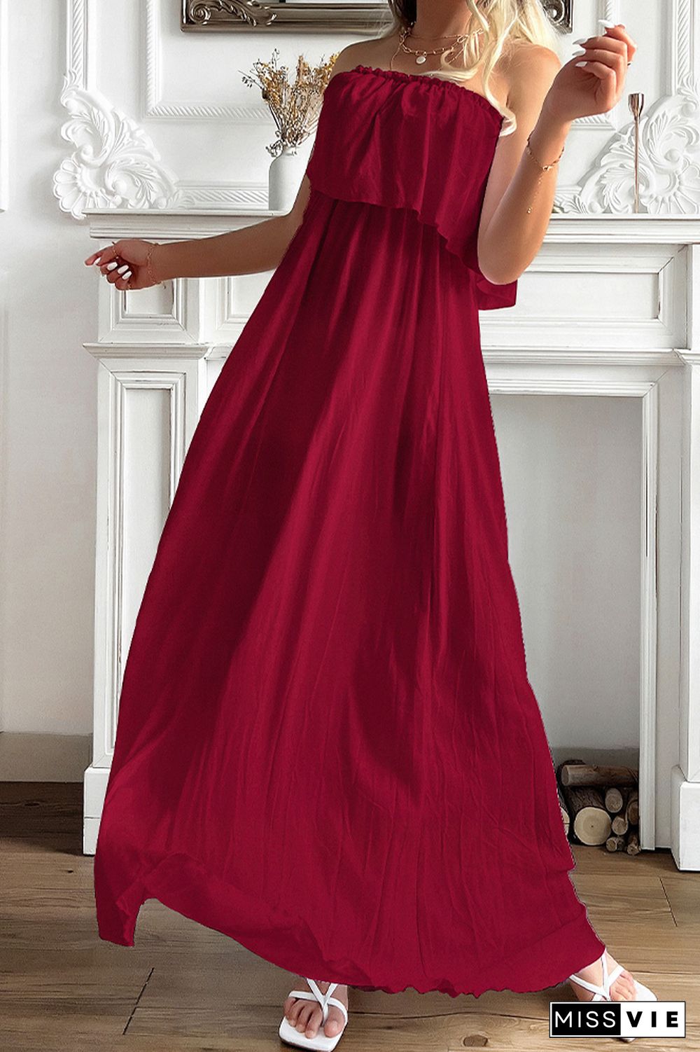 Off Shoulder Sleeveless Solid Color Maxi Dress Wholesale