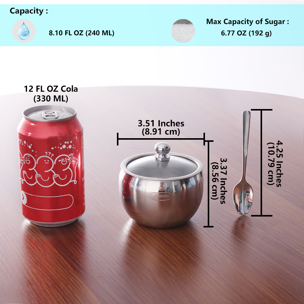 Newness Stainless Steel Sugar Bowl Silver 8.1 Ounces(240 Milliliter)