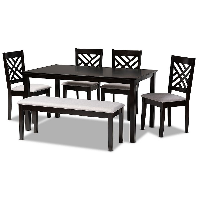 Baxton Studio Gustavo Dining Table， Bench and Chair 6-piece Set