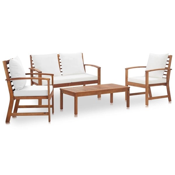 4 Piece Garden Lounge Set with Cushions Solid Acacia Wood - Overstock - 37574272