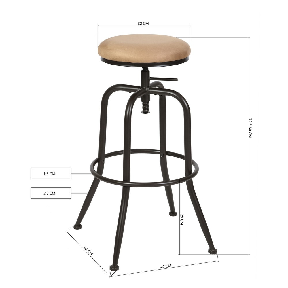 Swivel Height Adjustable Industrial Bar Stools Set of 2  PU Leather Upholstered Round Counter Bar Stools Backless