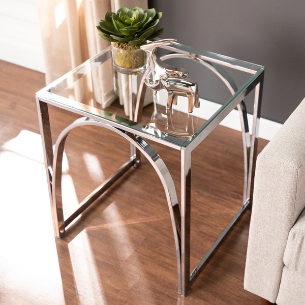 SEI Furniture Stene Contemporary Silver Glass Side Table