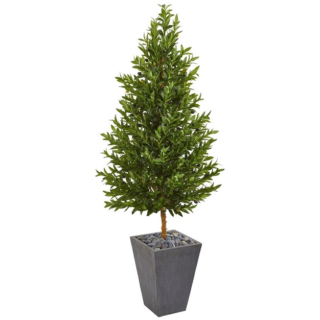 Nearly Natural 67-in Olive Cone Topiary Artificial Tree In Slate Planter (indoor/outdoor)