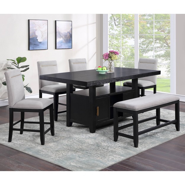 6pc Yves Counter Height Dining Set With Storage Rubbed Charcoal Steve Silver Co