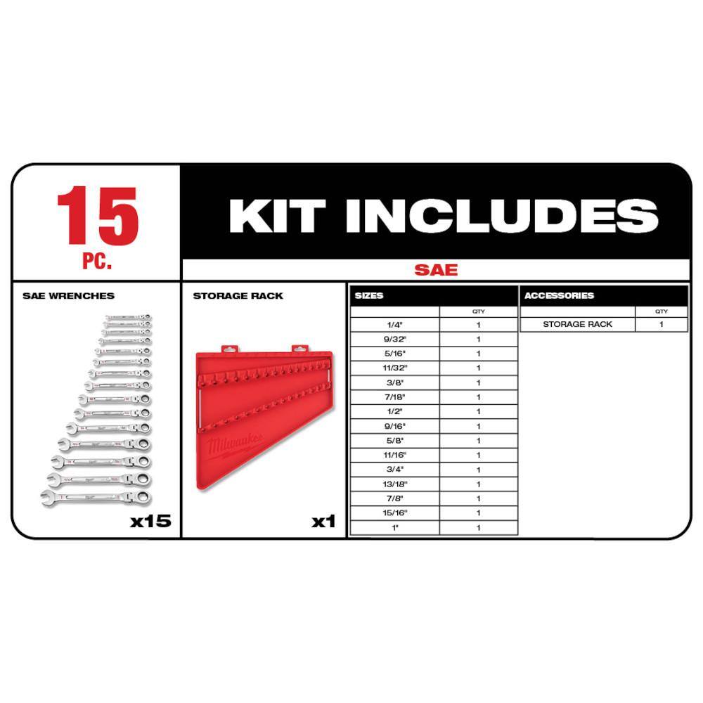 MW 144-Position Flex-Head Ratcheting Combination Wrench Set SAE and METRIC (30-Piece) 48-22-9413-48-22-9513