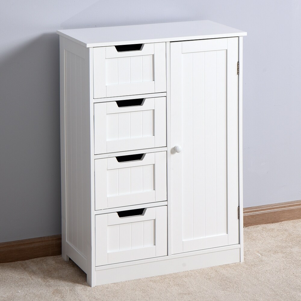 White Bathroom Storage Cabinet  Floor Cabinet with Adjustable Shelf and Drawers