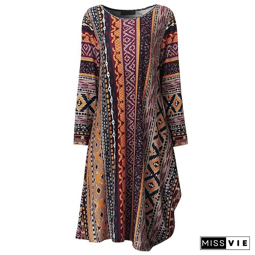 3 Colors Womens Vintage Boho Long Sleeve Floral Kaftan Baggy Maxi Dress Vestidos Plus Size S-5XL