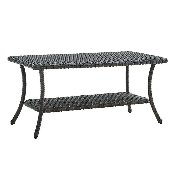 Pocassy Outdoor Wicker Coffee Table with 2Tier Storage Shelf Brown