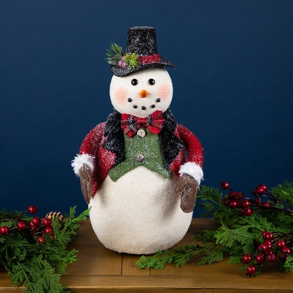 Glittered Snowman with Vest and Bow Tie Christmas Figure