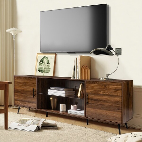 Media TV Stand and Entertainment Center for up to 65 inch TV with Adjustable Glass Shelf