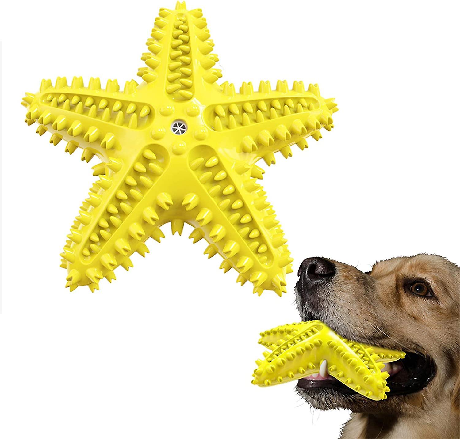 Dog Chew Toys Squeaky Dog Toys Dog Water Floating Toys Starfish Natural Tooth Brush Teeth Cleaning Toy For Small Medium Dog Yellow