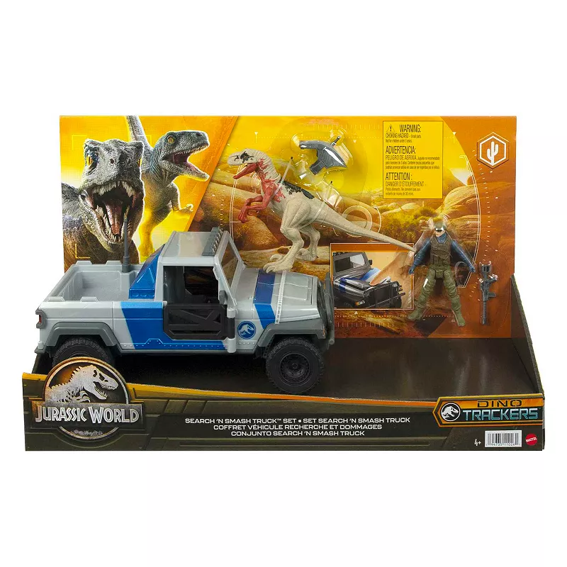 Mattel Jurassic World Smashable Truck With Atrociraptor Dinosaur and Human Figures