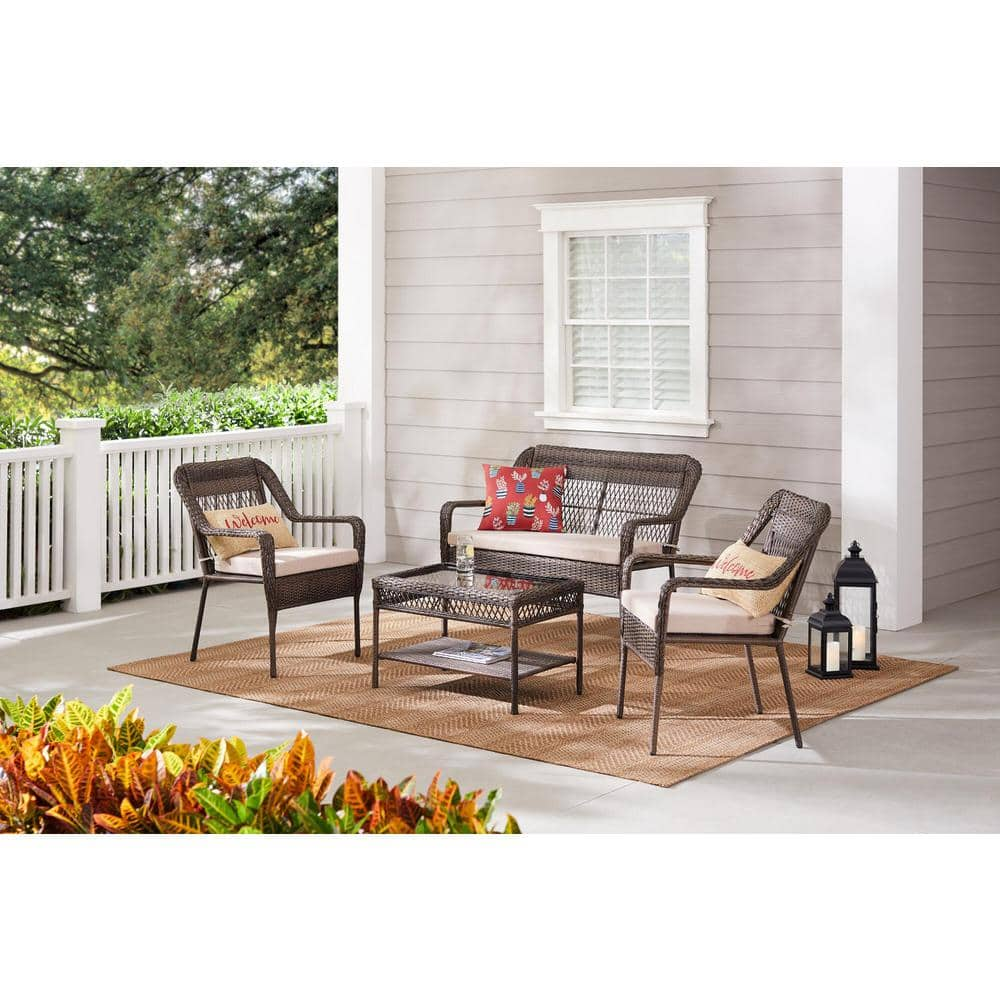 StyleWell Mix and Match Outdoor Patio Loveseat with Putty Tan Cushions 65-2019-400-1