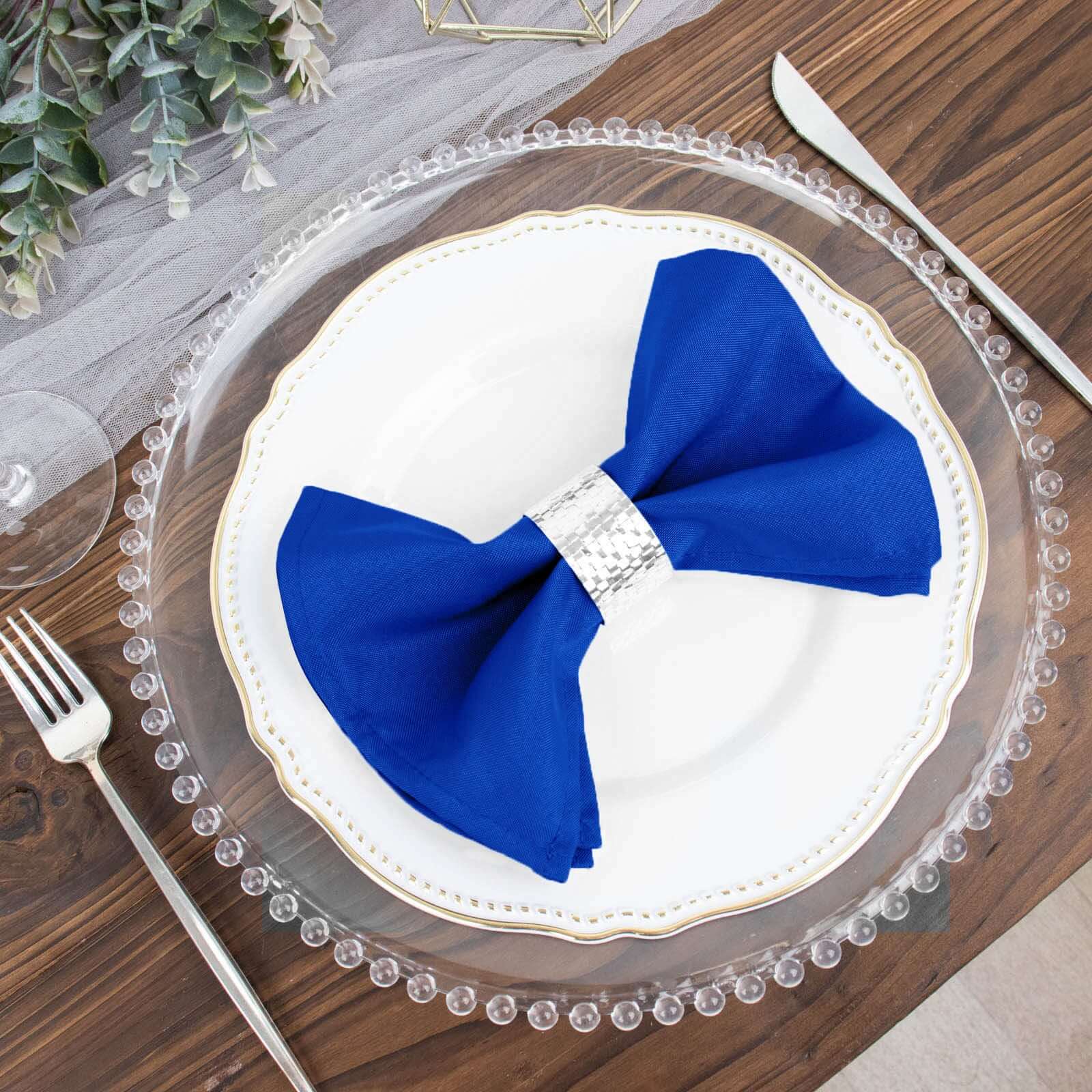 5 Pack Royal Blue Cloth Napkins with Hemmed Edges, Reusable Polyester Dinner Linen Napkins - 17