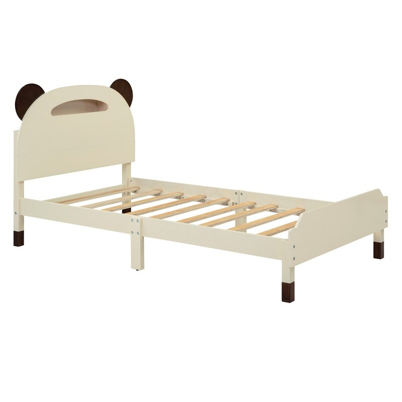 3 Pieces Bedroom Sets Twin/Full Size Bear Shape Platform Bed with Nightstand and Storage Dresser