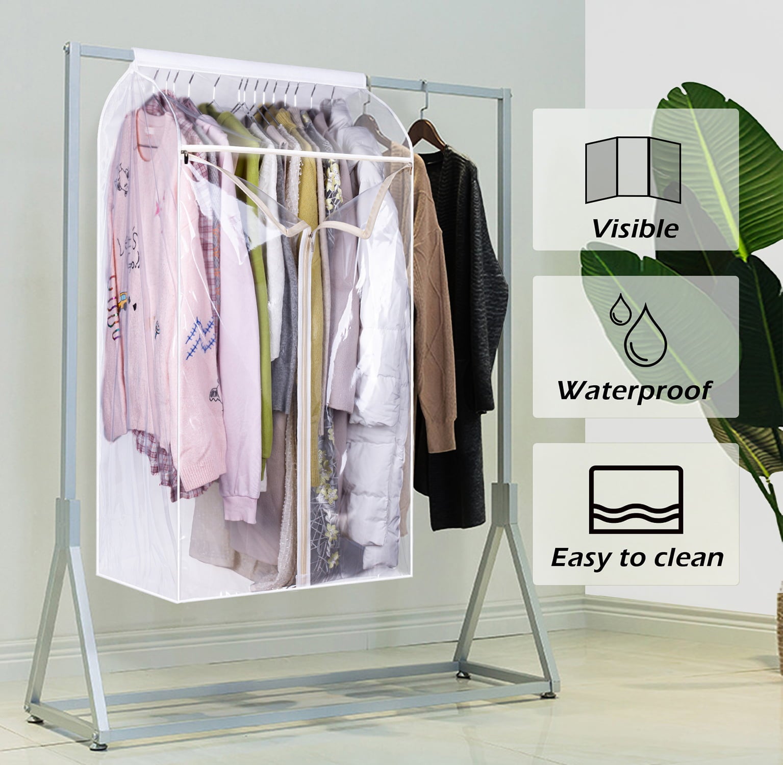 MISSLO 43'' Clear Hanging Garment Bag Dustproof Large Plastic Garment Rack Cover for Closet Storage Suit, Dress, Coat, Clothes Protector