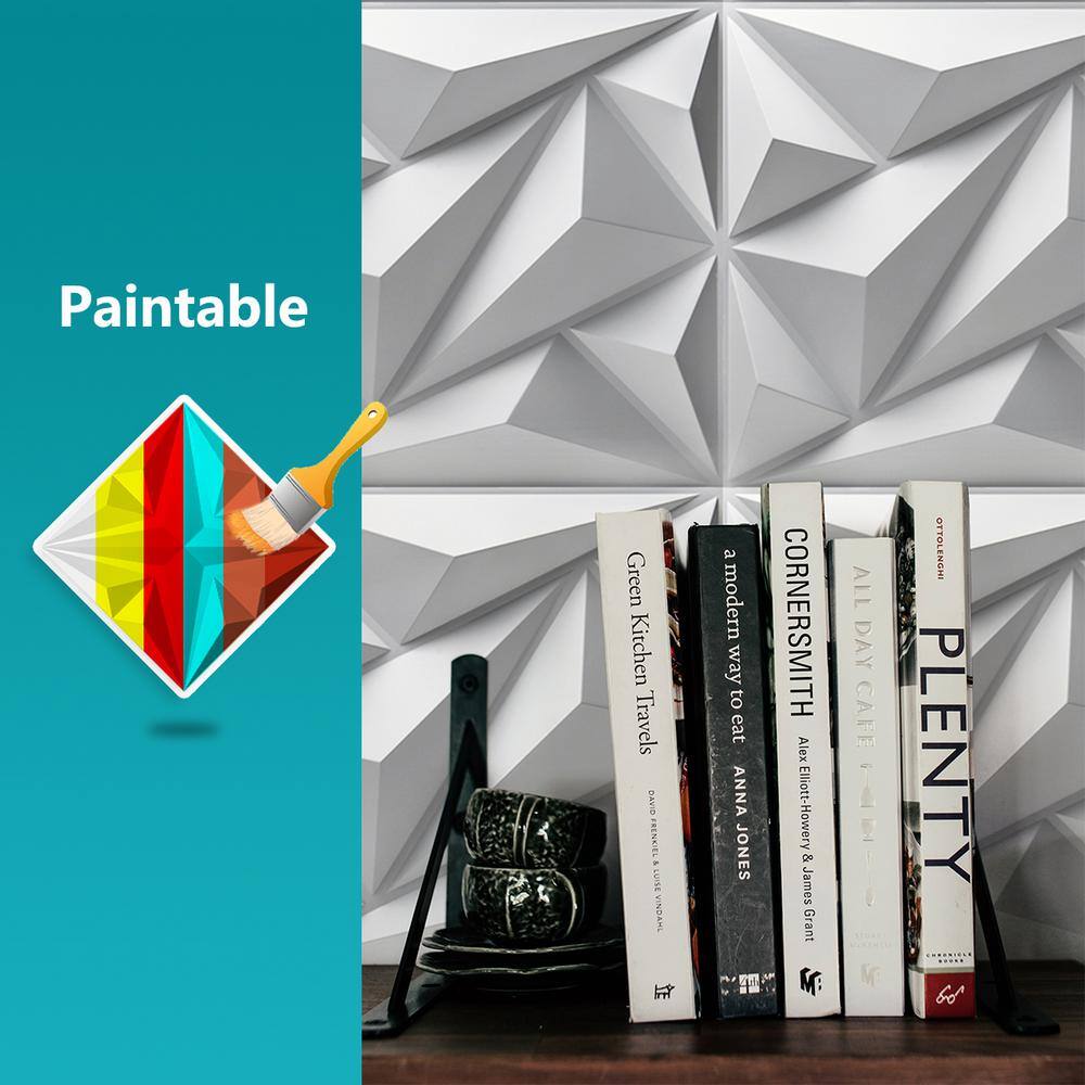 Art3d Decorative Diamond Shape 19.7 in. x 19.7 in. PVC Seamless 3D Wall Panel in White 12-Panels A10hd051WTP12