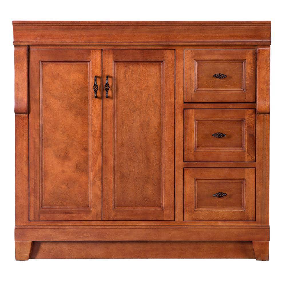 Home Decorators Collection Naples 36 in W Bath Vanity Cabinet Only in Warm Cinnamon with Right Hand Drawers