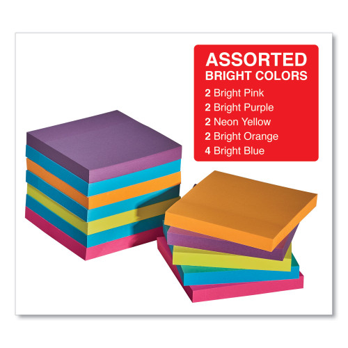 Universal Self-Stick Note Pads， 3 x 3， Assorted Bright Colors， 100-Sheet， 12/PK (35610)