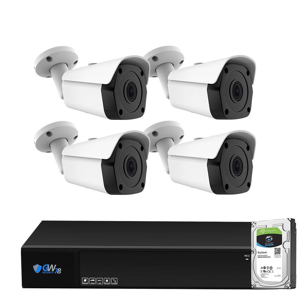 GW Security 8-Channel HD-Coaxial 5MP Surveillance Security Cameras System 1TB with 4 Wired 4-in-1 Analog 2.8 mm Fixed Lens Bullet GW538HD4-1T