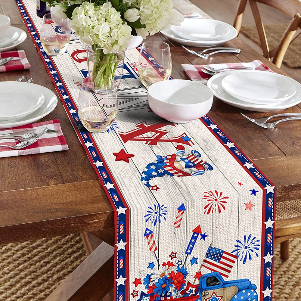 4th of July Table Runner America Flag Patriotic Decoration for Home Kitchen Dining Table Farmhouse Decor 13x72inch