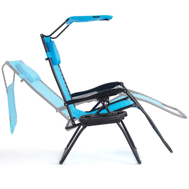 Tangkula Recling Zero Gravity Chair With Drink Tray amp Sunshade Blue