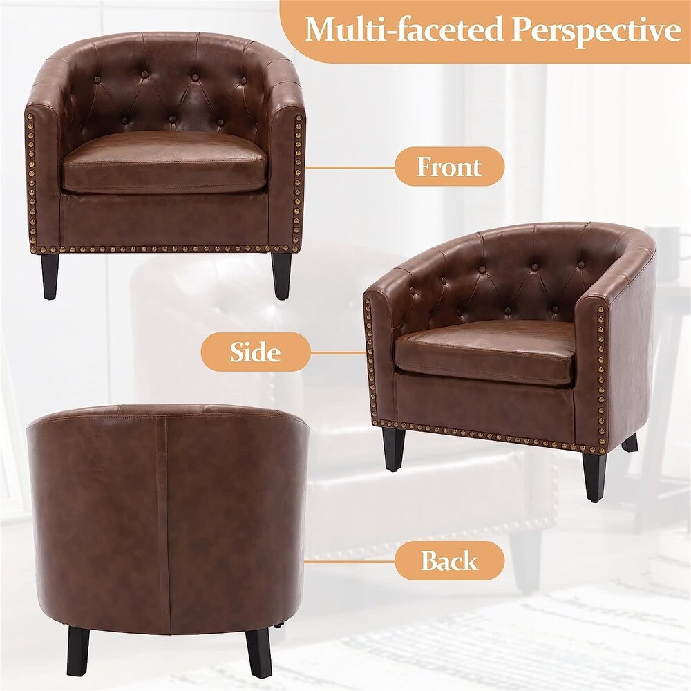 Modern Linen Fabric Tufted Club Chair Comfortable Reading Tub Armchair for Living Bedroom