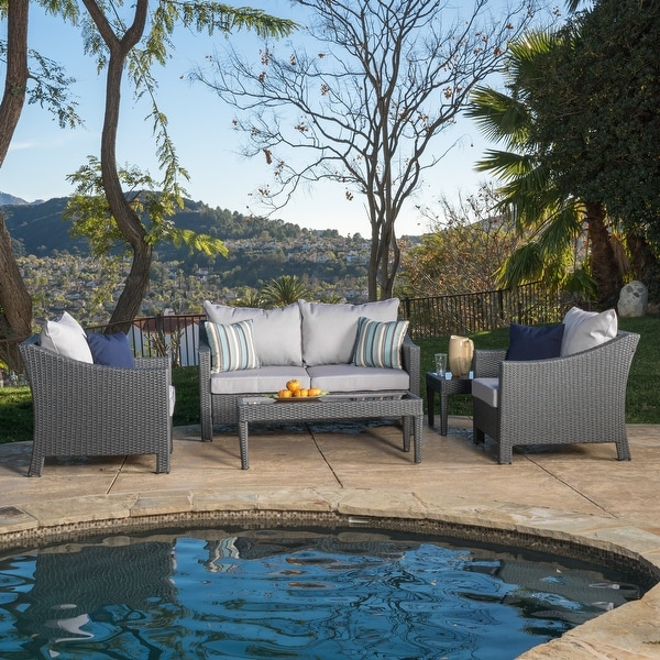 Christopher Knight Home Outdoor Antibes 5piece Wicker Chat Set with Cushions